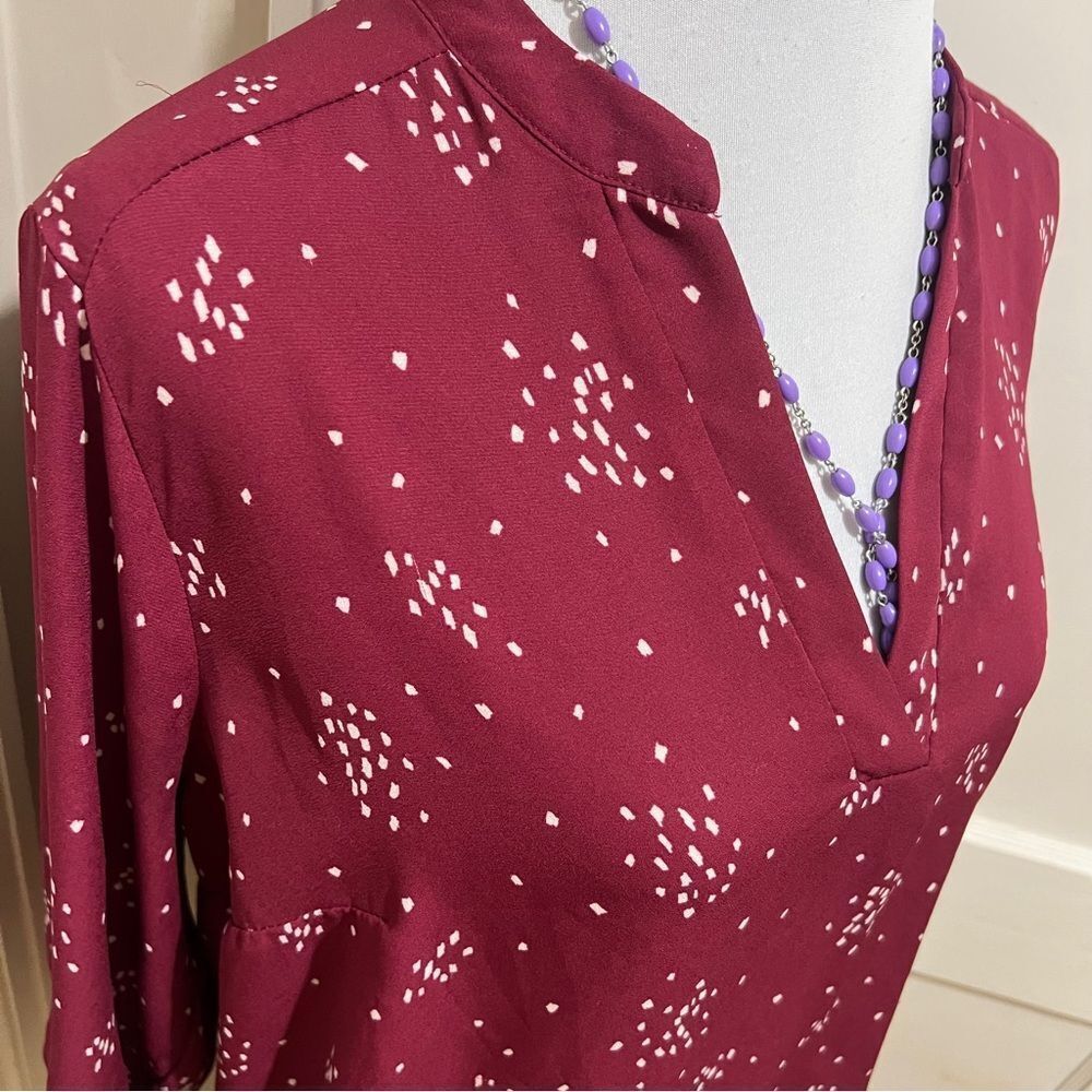 Lush Burgundy Blouse with White Pattern Womens Large